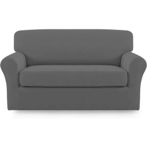 Easy-Going 2 Pieces Microfiber Stretch Sofa Slipcover – Spandex Soft Fitted Sofa Couch Cover, Washable Furniture Protector with Elastic Bottom Kids,Pet (Oversized Sofa, Dark Gray(Grey)
