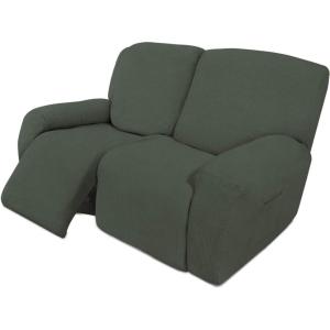 Easy-Going 8 Pieces Recliner Sofa Stretch Sofa Slipcover Sofa Cover Furniture Protector Couch Soft with Elastic Bottom Kids, Spandex Jacquard Fabric Small Checks Dark Gray(Olive Green)