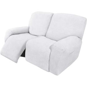 Easy-Going 8 Pieces Recliner Sofa Stretch Sofa Slipcover Sofa Cover Furniture Protector Couch Soft with Elastic Bottom Kids, Spandex Jacquard Fabric Small Checks Dark Gray(Snow White)