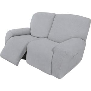 Easy-Going 8 Pieces Recliner Sofa Stretch Sofa Slipcover Sofa Cover Furniture Protector Couch Soft with Elastic Bottom Kids, Spandex Jacquard Fabric Small Checks Dark Gray(Silver Gray)