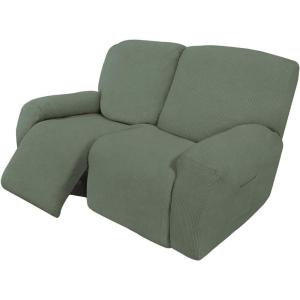 Easy-Going 8 Pieces Recliner Sofa Stretch Sofa Slipcover Sofa Cover Furniture Protector Couch Soft with Elastic Bottom Kids, Spandex Jacquard Fabric Small Checks Dark Gray(Greyish Green)