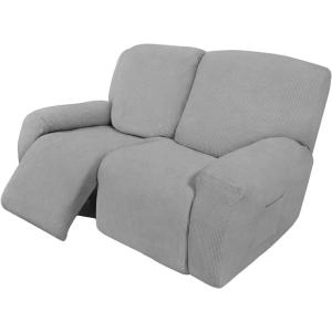 Easy-Going 8 Pieces Recliner Sofa Stretch Sofa Slipcover Sofa Cover Furniture Protector Couch Soft with Elastic Bottom Kids, Spandex Jacquard Fabric Small Checks Dark Gray(Light Gray)