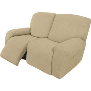 Easy-Going 8 Pieces Recliner Sofa Stretch Sofa Slipcover Sofa Cover Furniture Protector Couch Soft with Elastic Bottom Kids, Spandex Jacquard Fabric Small Checks Dark Gray(Beige)
