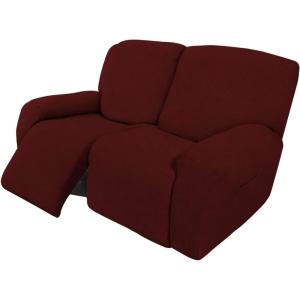 Easy-Going 8 Pieces Recliner Sofa Stretch Sofa Slipcover Sofa Cover Furniture Protector Couch Soft with Elastic Bottom Kids, Spandex Jacquard Fabric Small Checks Dark Gray(Wine)