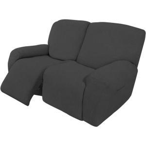 Easy-Going 8 Pieces Recliner Sofa Stretch Sofa Slipcover Sofa Cover Furniture Protector Couch Soft with Elastic Bottom Kids, Spandex Jacquard Fabric Small Checks Dark Gray(Dark Gray)