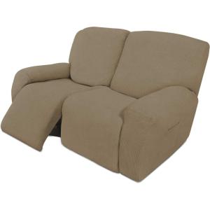 Easy-Going 8 Pieces Recliner Sofa Stretch Sofa Slipcover Sofa Cover Furniture Protector Couch Soft with Elastic Bottom Kids, Spandex Jacquard Fabric Small Checks Dark Gray(Tan)
