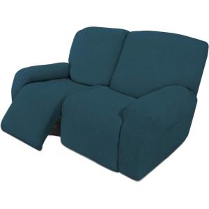 Easy-Going 8 Pieces Recliner Sofa Stretch Sofa Slipcover Sofa Cover Furniture Protector Couch Soft with Elastic Bottom Kids, Spandex Jacquard Fabric Small Checks Dark Gray(Deep Teal)