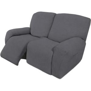 Easy-Going 8 Pieces Recliner Sofa Stretch Sofa Slipcover Sofa Cover Furniture Protector Couch Soft with Elastic Bottom Kids, Spandex Jacquard Fabric Small Checks Dark Gray(Grey)