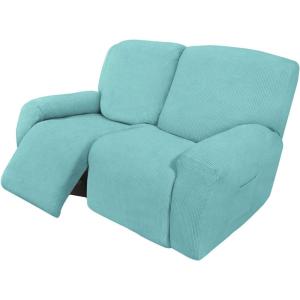 Easy-Going 8 Pieces Recliner Sofa Stretch Sofa Slipcover Sofa Cover Furniture Protector Couch Soft with Elastic Bottom Kids, Spandex Jacquard Fabric Small Checks Dark Gray(Light Green)