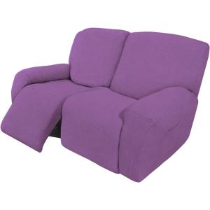 Easy-Going 8 Pieces Recliner Sofa Stretch Sofa Slipcover Sofa Cover Furniture Protector Couch Soft with Elastic Bottom Kids, Spandex Jacquard Fabric Small Checks Dark Gray(Purple)