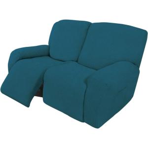 Easy-Going 8 Pieces Recliner Sofa Stretch Sofa Slipcover Sofa Cover Furniture Protector Couch Soft with Elastic Bottom Kids, Spandex Jacquard Fabric Small Checks Dark Gray(Peacock Blue)