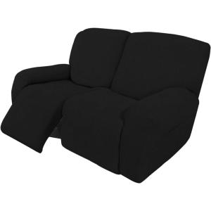 Easy-Going 8 Pieces Recliner Sofa Stretch Sofa Slipcover Sofa Cover Furniture Protector Couch Soft with Elastic Bottom Kids, Spandex Jacquard Fabric Small Checks Dark Gray(Black)