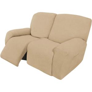 Easy-Going 8 Pieces Recliner Sofa Stretch Sofa Slipcover Sofa Cover Furniture Protector Couch Soft with Elastic Bottom Kids, Spandex Jacquard Fabric Small Checks Dark Gray(Sand)