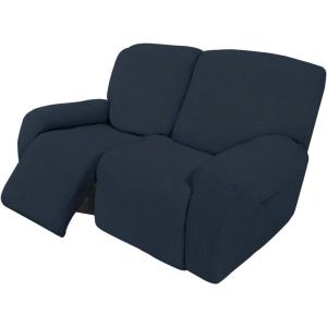 Easy-Going 8 Pieces Recliner Sofa Stretch Sofa Slipcover Sofa Cover Furniture Protector Couch Soft with Elastic Bottom Kids, Spandex Jacquard Fabric Small Checks Dark Gray(Dark Blue)