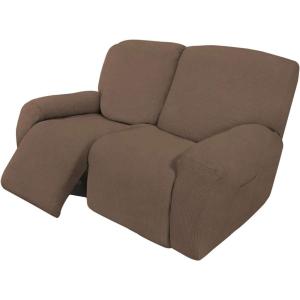 Easy-Going 8 Pieces Recliner Sofa Stretch Sofa Slipcover Sofa Cover Furniture Protector Couch Soft with Elastic Bottom Kids, Spandex Jacquard Fabric Small Checks Dark Gray(Brown)
