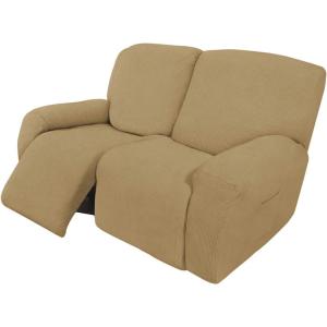 Easy-Going 8 Pieces Recliner Sofa Stretch Sofa Slipcover Sofa Cover Furniture Protector Couch Soft with Elastic Bottom Kids, Spandex Jacquard Fabric Small Checks Dark Gray(Golden)
