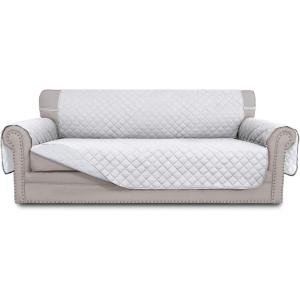 Easy-Going Reversible Oversized Couch Cover for 3 Cushion Couch Sofa Cover for Dogs Water Resistant Furniture Protector Cover with Foam Sticks for Pet (Oversized Sofa, Gray/Light Gray)(White/White)