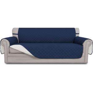 Easy-Going Reversible Oversized Couch Cover for 3 Cushion Couch Sofa Cover for Dogs Water Resistant Furniture Protector Cover with Foam Sticks for Pet (Oversized Sofa, Gray/Light Gray)(Navy/Ivory)