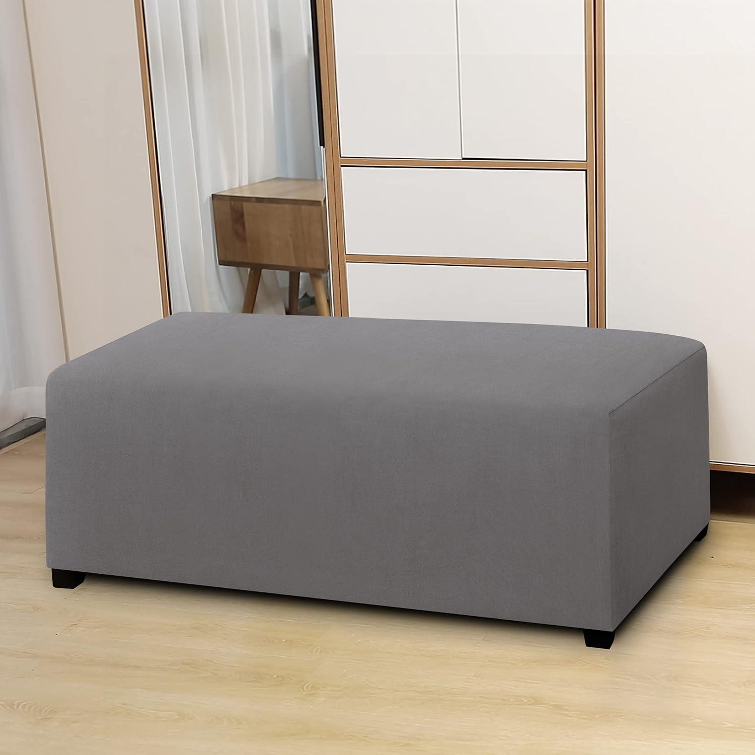 image:imageEasyGoing 100 Dual Waterproof Stretch Ottoman Cover Rectangle Folding Storage Stool Furniture Protector Soft Slipcover for Living Room with Elastic Bottom Large Dark GrayLight Gray