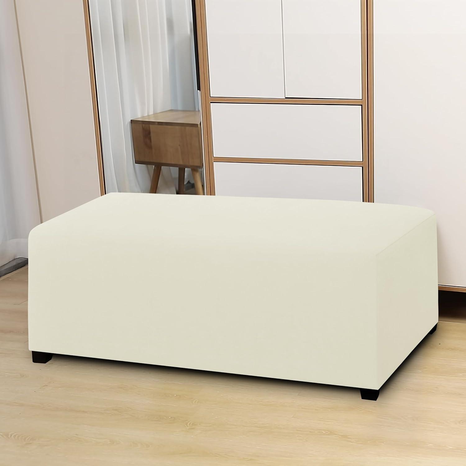 image:imageEasyGoing 100 Dual Waterproof Stretch Ottoman Cover Rectangle Folding Storage Stool Furniture Protector Soft Slipcover for Living Room with Elastic Bottom Large Dark GrayIvory
