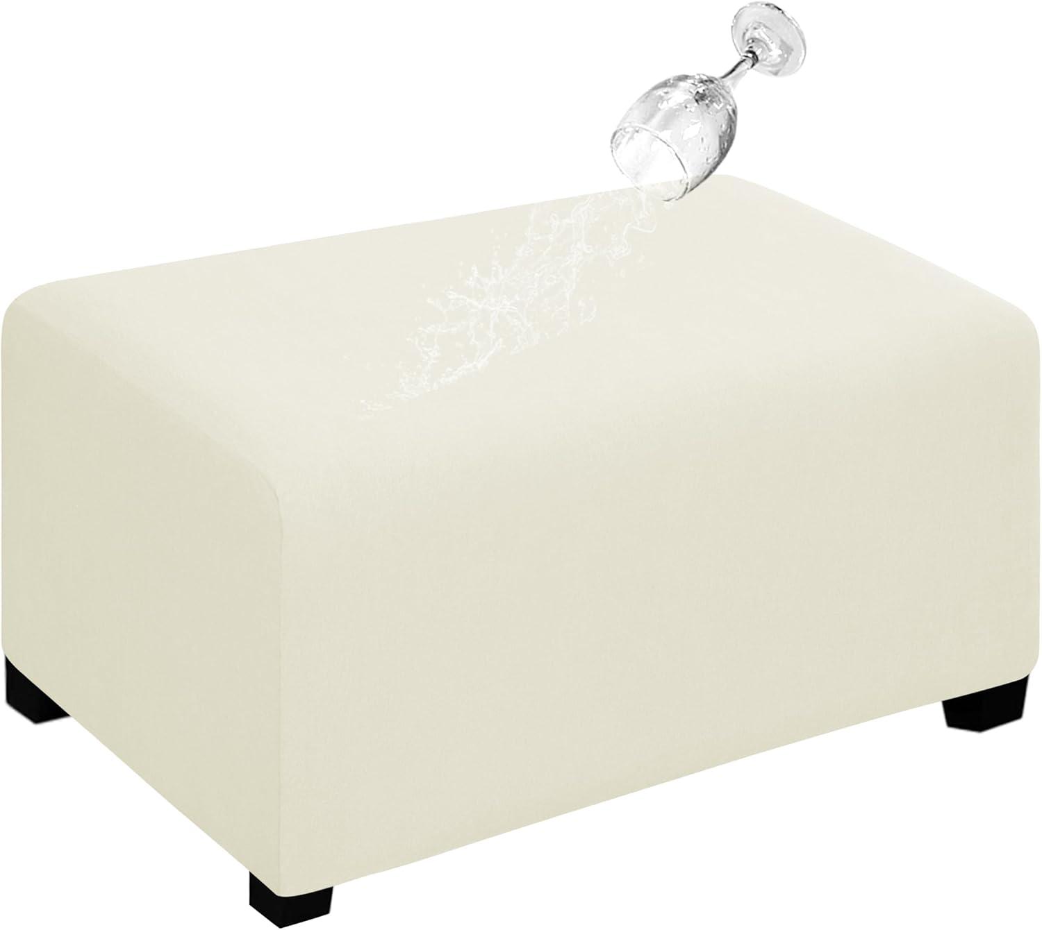 image:imageEasyGoing 100 Dual Waterproof Stretch Ottoman Cover Rectangle Folding Storage Stool Furniture Protector Soft Slipcover for Living Room with Elastic Bottom Large Dark GrayIvory