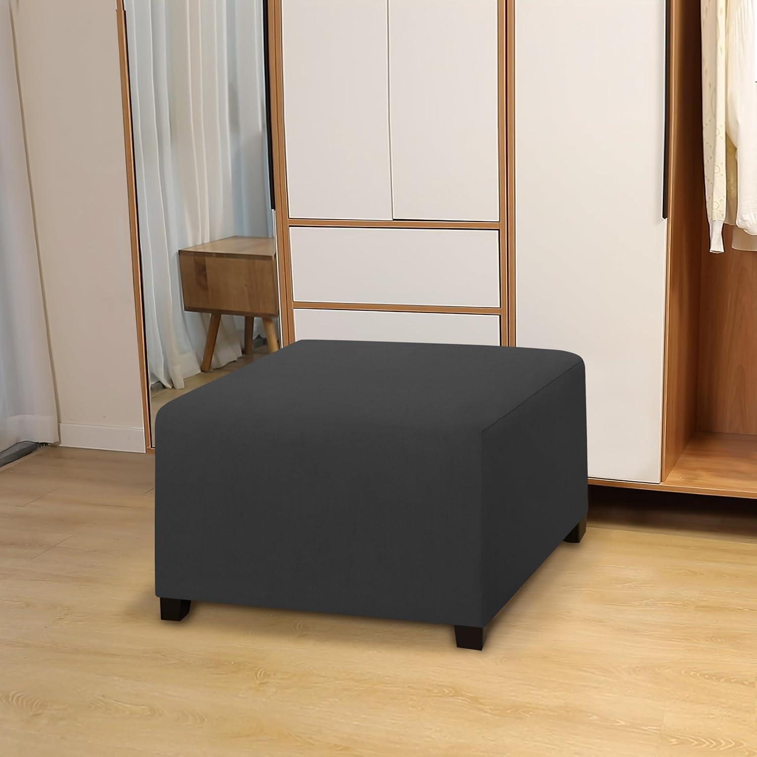 image:imageEasyGoing 100 Dual Waterproof Stretch Ottoman Cover Rectangle Folding Storage Stool Furniture Protector Soft Slipcover for Living Room with Elastic Bottom Large Dark GrayDark Gray