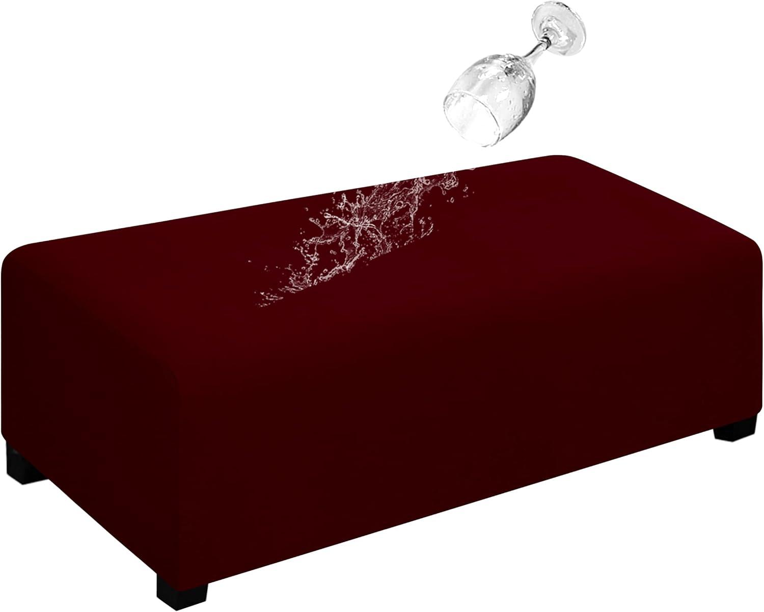 image:imageEasyGoing 100 Dual Waterproof Stretch Ottoman Cover Rectangle Folding Storage Stool Furniture Protector Soft Slipcover for Living Room with Elastic Bottom Large Dark GrayWine