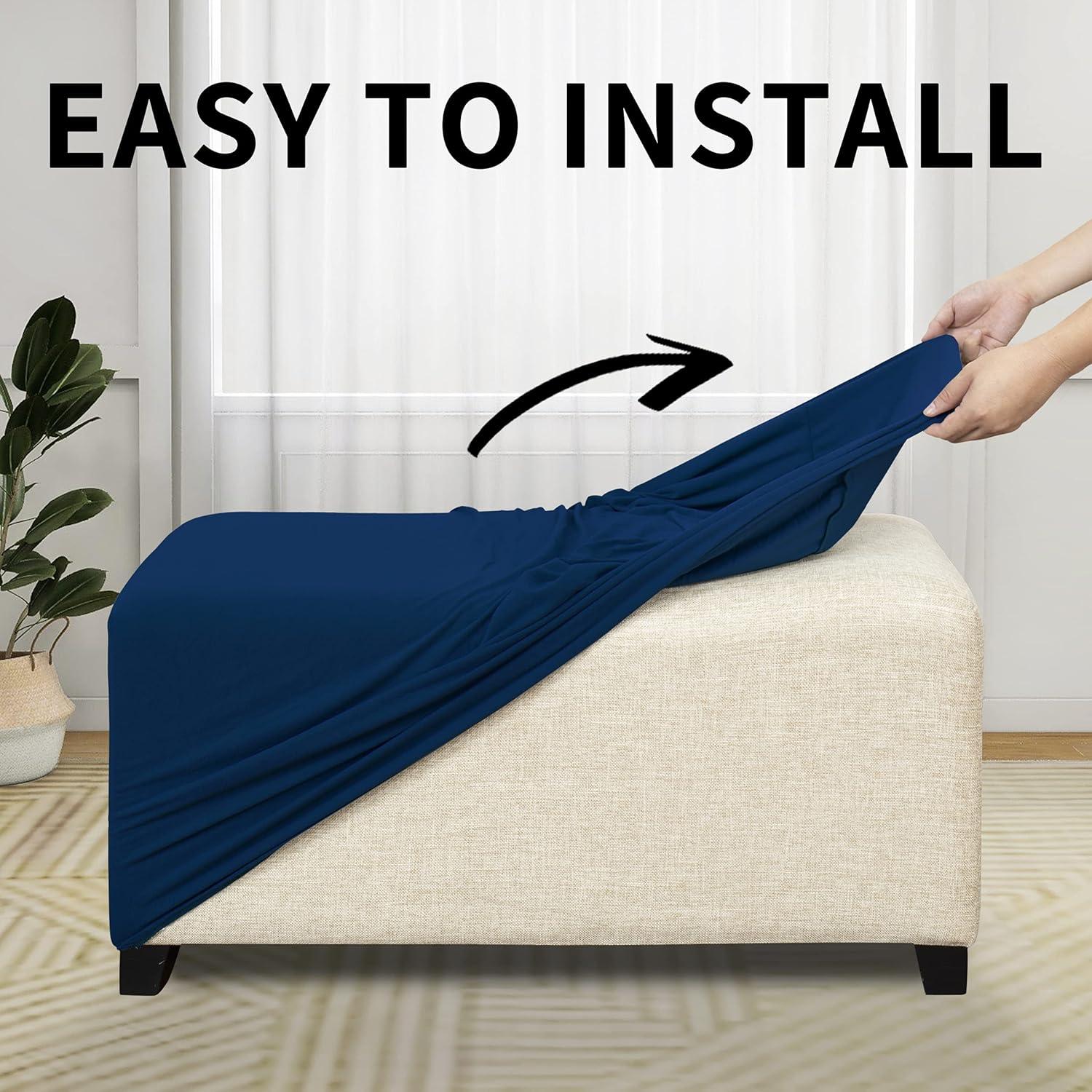 image:imageEasyGoing 100 Dual Waterproof Stretch Ottoman Cover Rectangle Folding Storage Stool Furniture Protector Soft Slipcover for Living Room with Elastic Bottom Large Dark GrayNavy