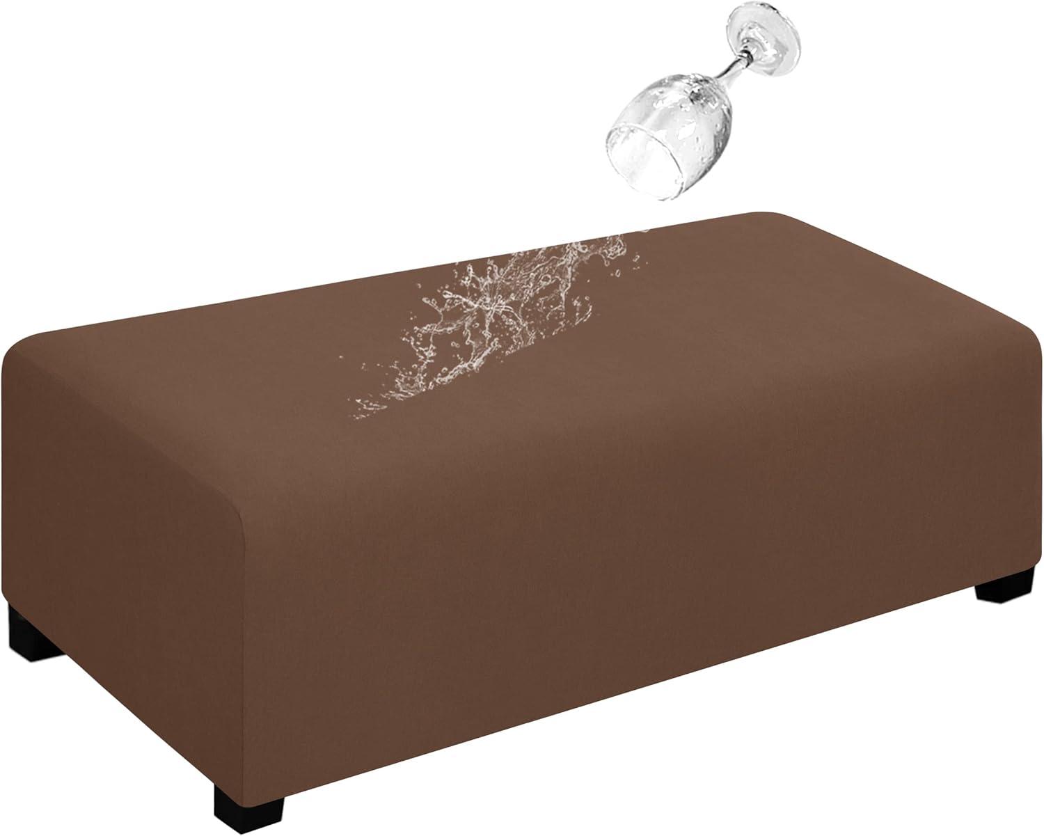 image:imageEasyGoing 100 Dual Waterproof Stretch Ottoman Cover Rectangle Folding Storage Stool Furniture Protector Soft Slipcover for Living Room with Elastic Bottom Large Dark GrayBrown