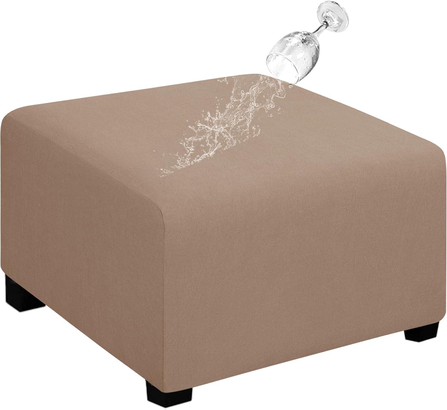 image:imageEasyGoing 100 Dual Waterproof Stretch Ottoman Cover Rectangle Folding Storage Stool Furniture Protector Soft Slipcover for Living Room with Elastic Bottom Large Dark GrayCamel