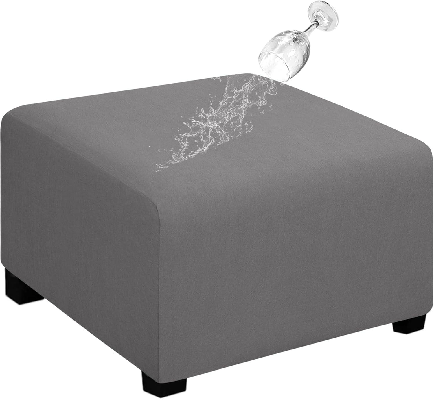 image:imageEasyGoing 100 Dual Waterproof Stretch Ottoman Cover Rectangle Folding Storage Stool Furniture Protector Soft Slipcover for Living Room with Elastic Bottom Large Dark GrayLight Gray