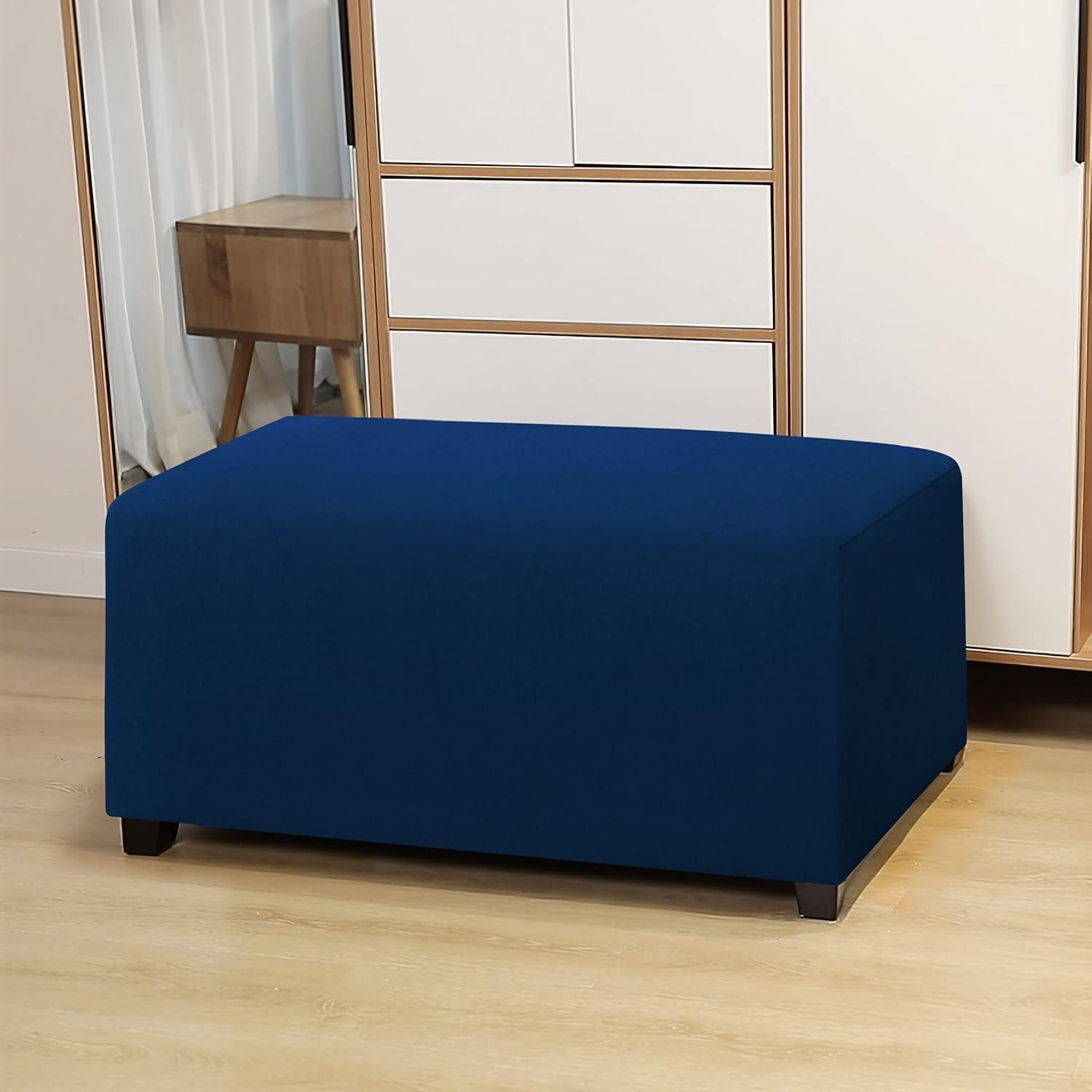image:imageEasyGoing 100 Dual Waterproof Stretch Ottoman Cover Rectangle Folding Storage Stool Furniture Protector Soft Slipcover for Living Room with Elastic Bottom Large Dark GrayNavy