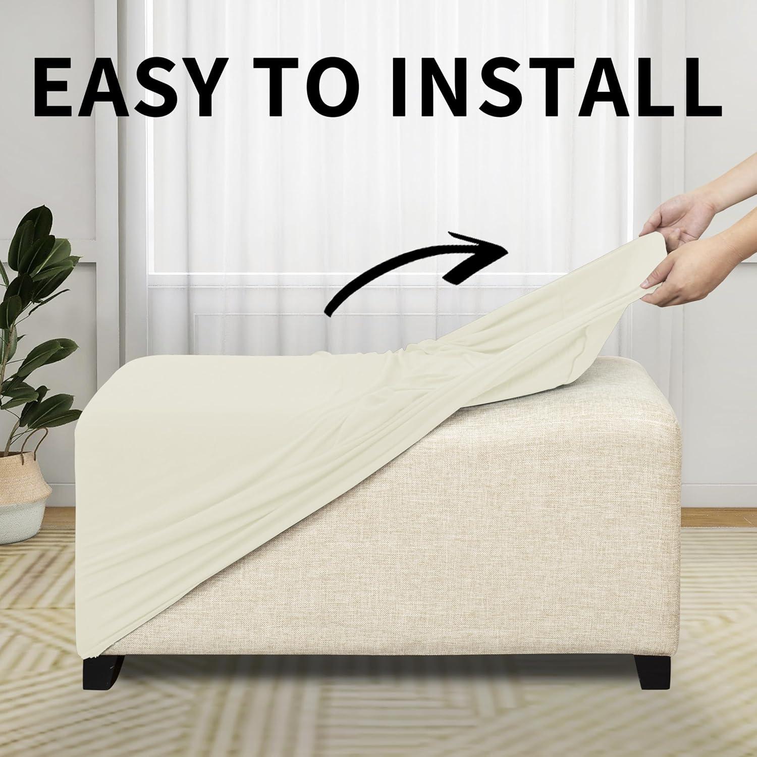 image:imageEasyGoing 100 Dual Waterproof Stretch Ottoman Cover Rectangle Folding Storage Stool Furniture Protector Soft Slipcover for Living Room with Elastic Bottom Large Dark GrayIvory