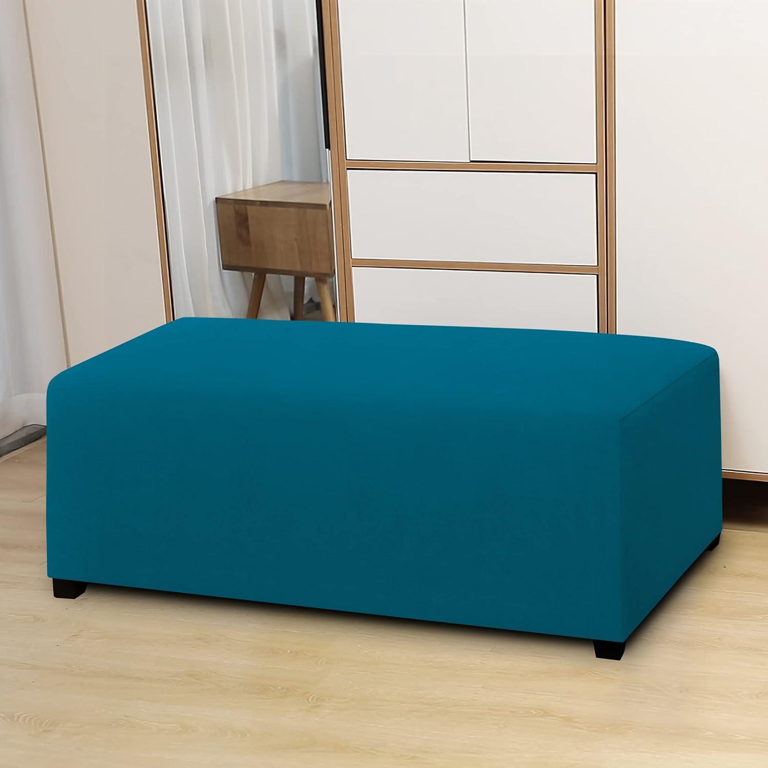 image:imageEasyGoing 100 Dual Waterproof Stretch Ottoman Cover Rectangle Folding Storage Stool Furniture Protector Soft Slipcover for Living Room with Elastic Bottom Large Dark GrayPeacock Blue