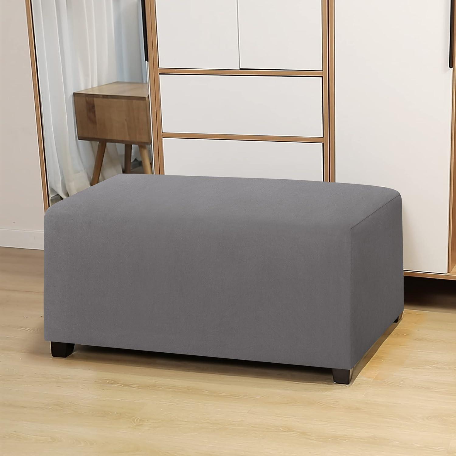 image:imageEasyGoing 100 Dual Waterproof Stretch Ottoman Cover Rectangle Folding Storage Stool Furniture Protector Soft Slipcover for Living Room with Elastic Bottom Large Dark GrayLight Gray