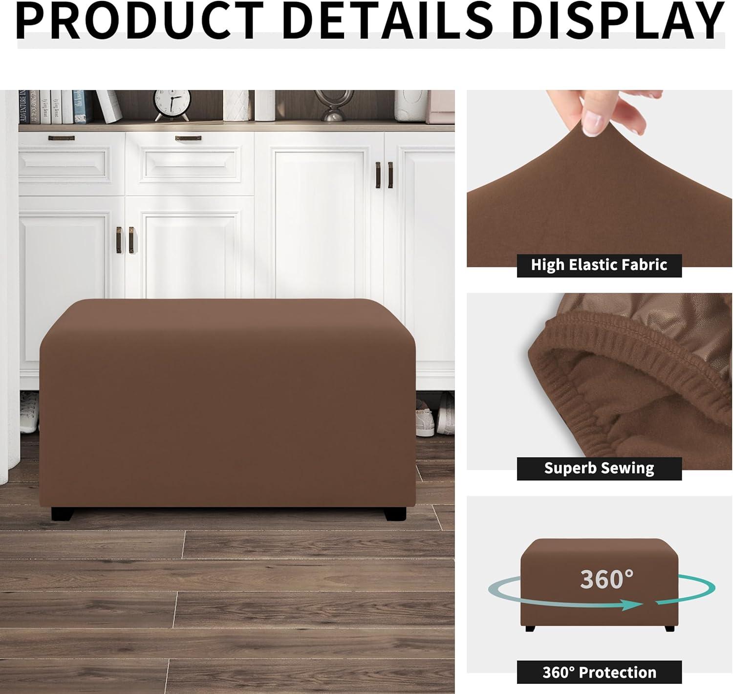 image:imageEasyGoing 100 Dual Waterproof Stretch Ottoman Cover Rectangle Folding Storage Stool Furniture Protector Soft Slipcover for Living Room with Elastic Bottom Large Dark GrayBrown
