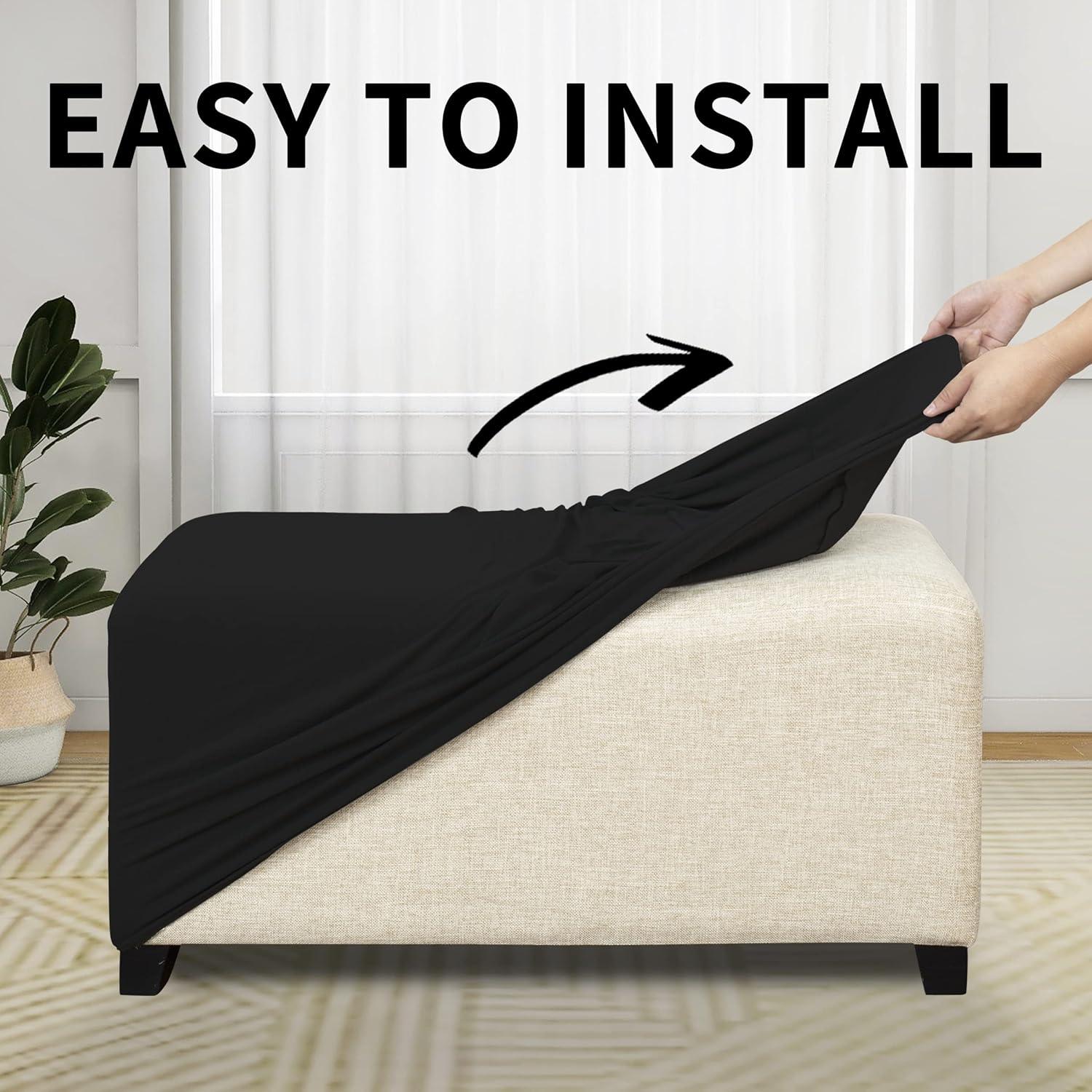 image:imageEasyGoing 100 Dual Waterproof Stretch Ottoman Cover Rectangle Folding Storage Stool Furniture Protector Soft Slipcover for Living Room with Elastic Bottom Large Dark GrayBlack