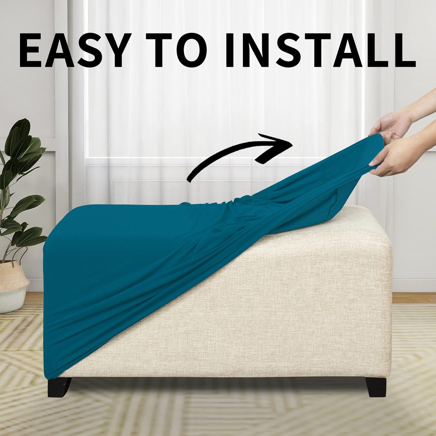 image:imageEasyGoing 100 Dual Waterproof Stretch Ottoman Cover Rectangle Folding Storage Stool Furniture Protector Soft Slipcover for Living Room with Elastic Bottom Large Dark GrayPeacock Blue