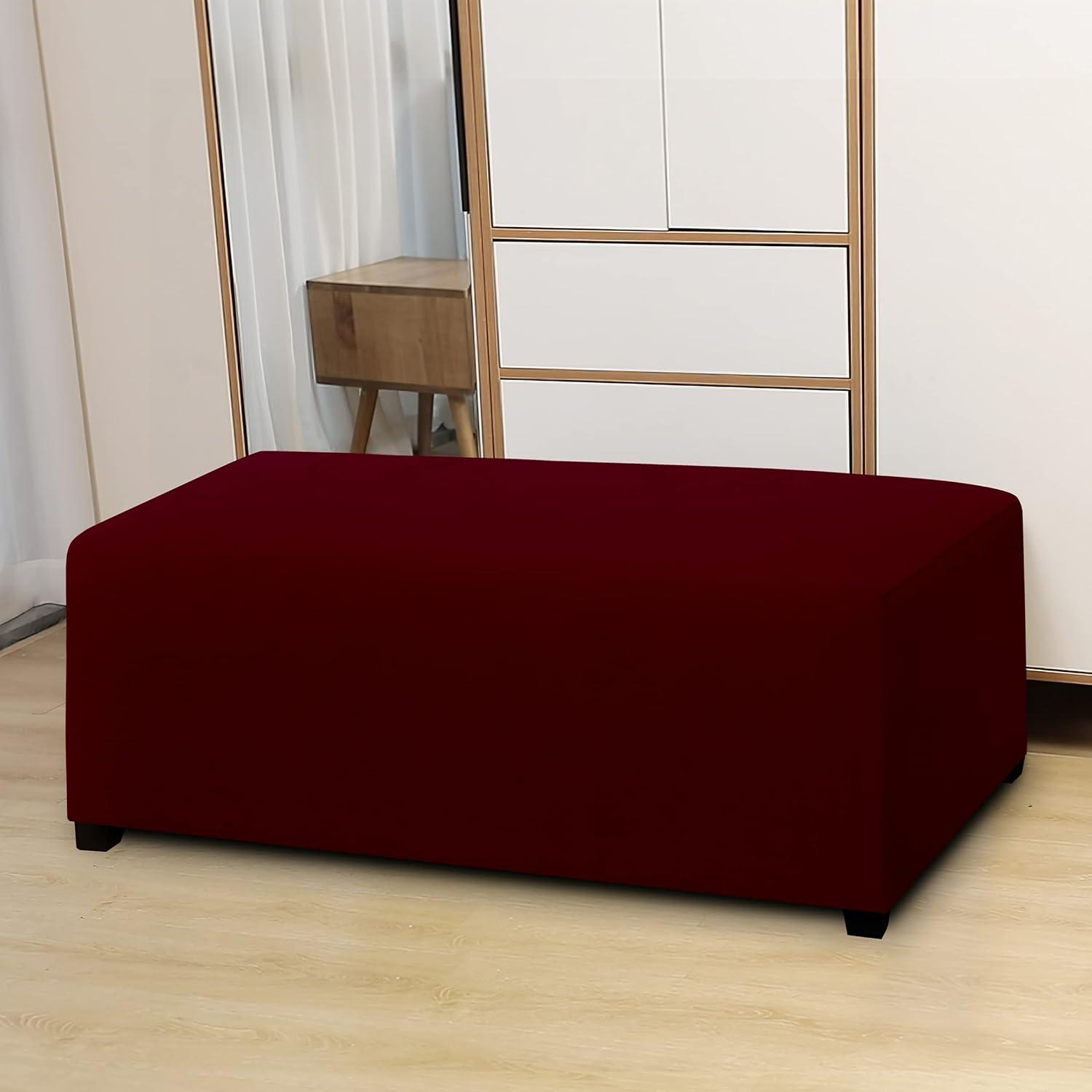 image:imageEasyGoing 100 Dual Waterproof Stretch Ottoman Cover Rectangle Folding Storage Stool Furniture Protector Soft Slipcover for Living Room with Elastic Bottom Large Dark GrayWine