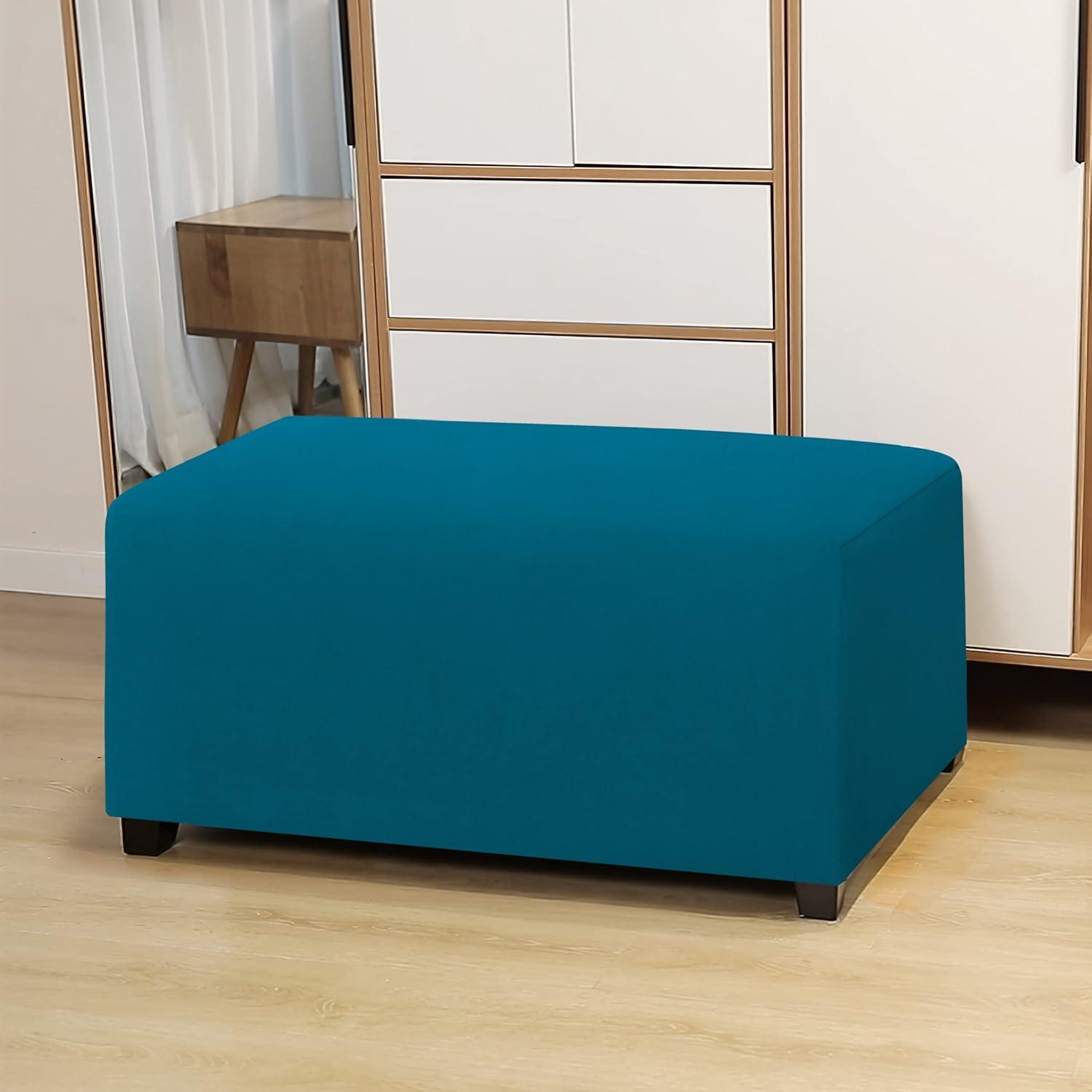 image:imageEasyGoing 100 Dual Waterproof Stretch Ottoman Cover Rectangle Folding Storage Stool Furniture Protector Soft Slipcover for Living Room with Elastic Bottom Large Dark GrayPeacock Blue