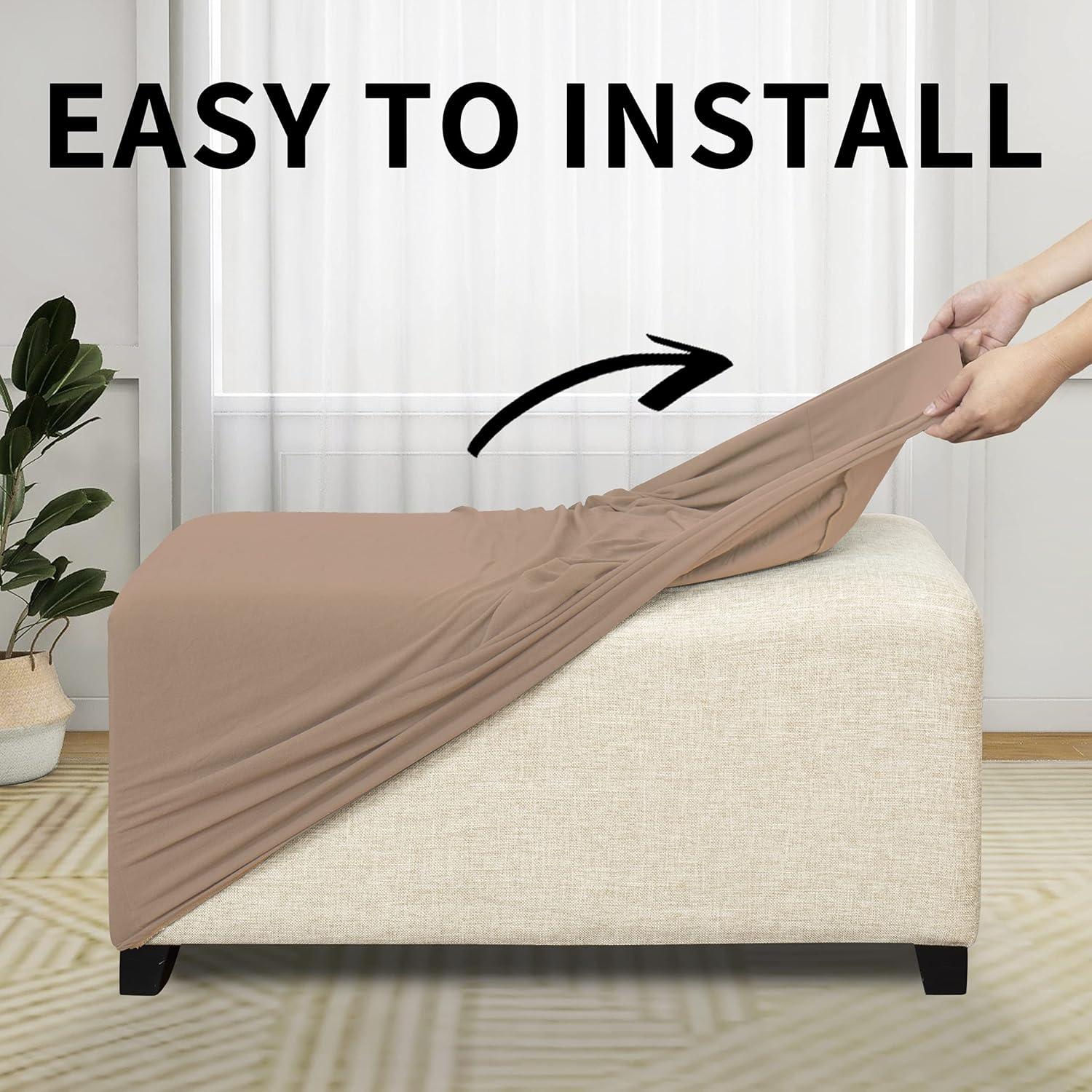 image:imageEasyGoing 100 Dual Waterproof Stretch Ottoman Cover Rectangle Folding Storage Stool Furniture Protector Soft Slipcover for Living Room with Elastic Bottom Large Dark GrayCamel