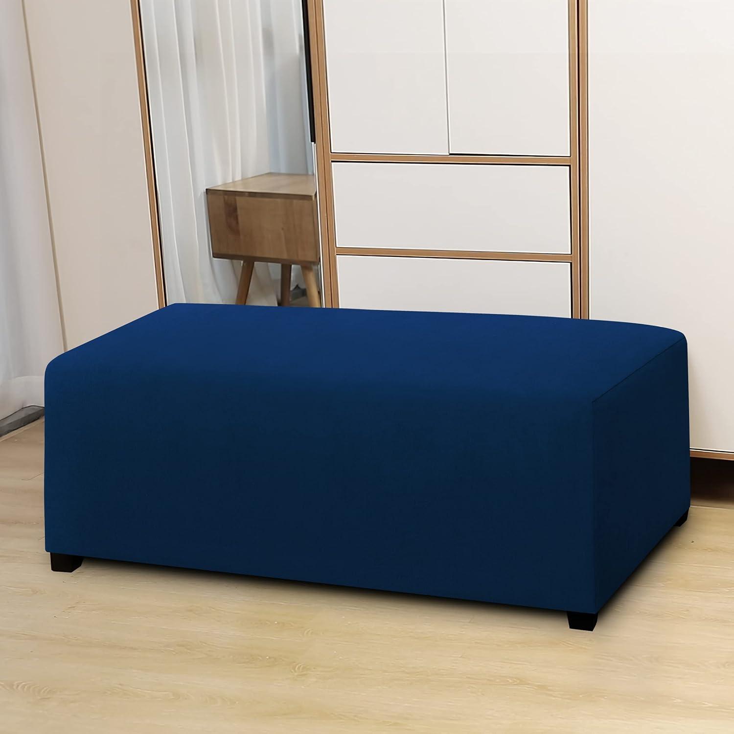 image:imageEasyGoing 100 Dual Waterproof Stretch Ottoman Cover Rectangle Folding Storage Stool Furniture Protector Soft Slipcover for Living Room with Elastic Bottom Large Dark GrayNavy