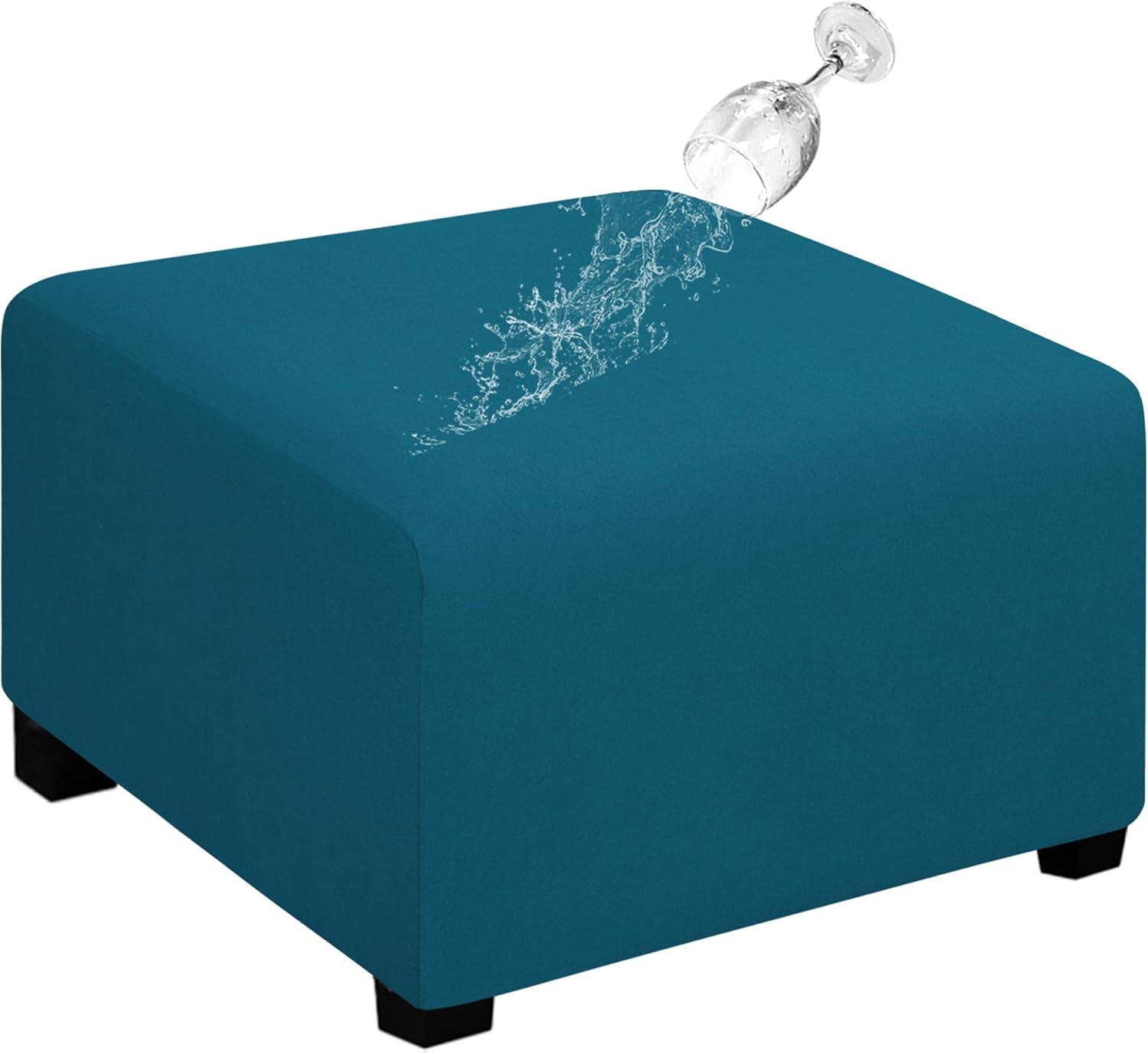 image:imageEasyGoing 100 Dual Waterproof Stretch Ottoman Cover Rectangle Folding Storage Stool Furniture Protector Soft Slipcover for Living Room with Elastic Bottom Large Dark GrayPeacock Blue
