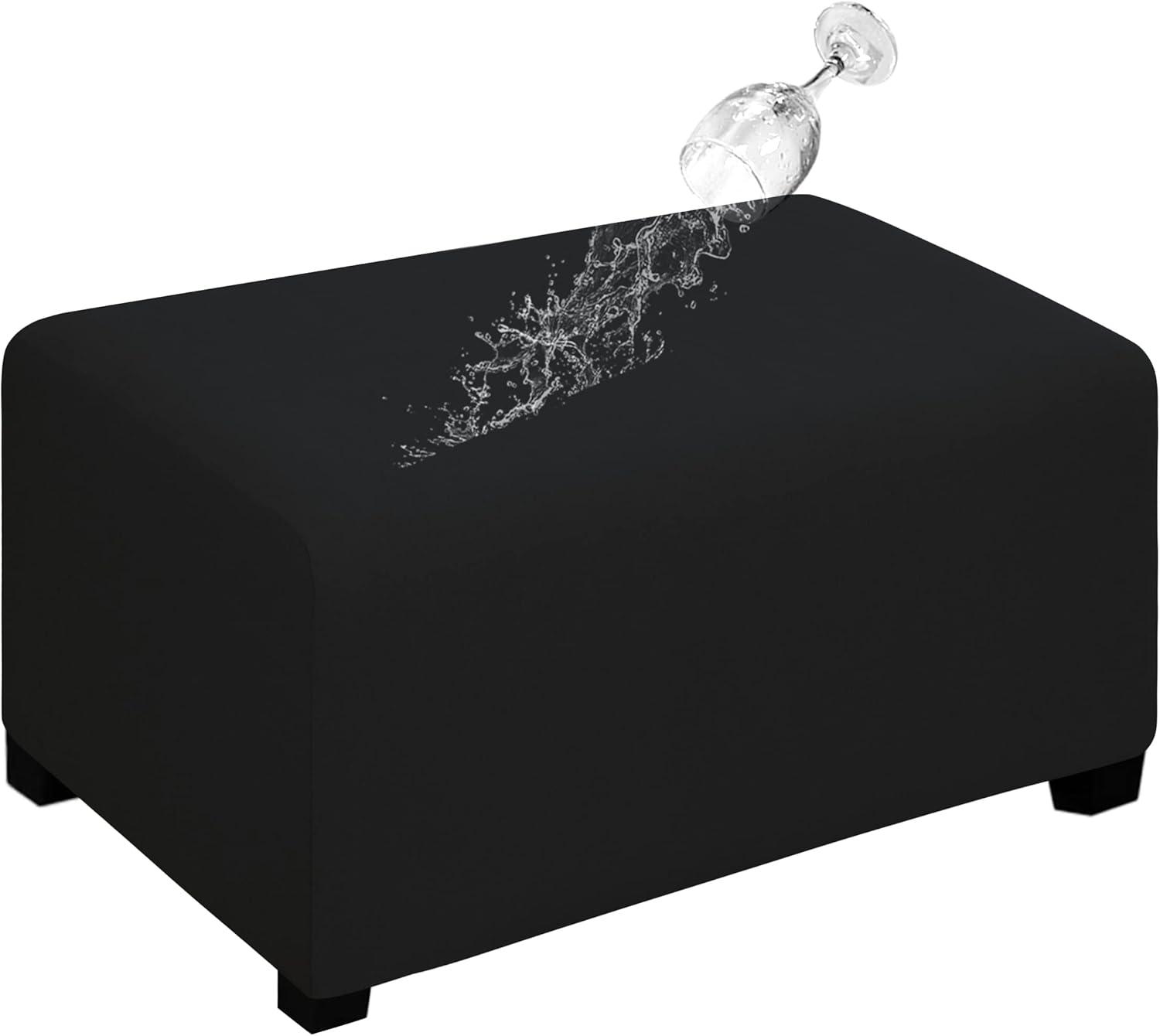 image:imageEasyGoing 100 Dual Waterproof Stretch Ottoman Cover Rectangle Folding Storage Stool Furniture Protector Soft Slipcover for Living Room with Elastic Bottom Large Dark GrayBlack