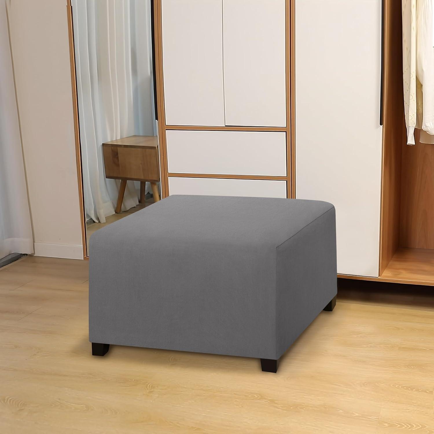 image:imageEasyGoing 100 Dual Waterproof Stretch Ottoman Cover Rectangle Folding Storage Stool Furniture Protector Soft Slipcover for Living Room with Elastic Bottom Large Dark GrayLight Gray