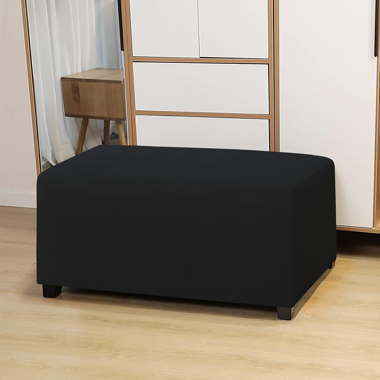image:imageEasyGoing 100 Dual Waterproof Stretch Ottoman Cover Rectangle Folding Storage Stool Furniture Protector Soft Slipcover for Living Room with Elastic Bottom Large Dark GrayBlack