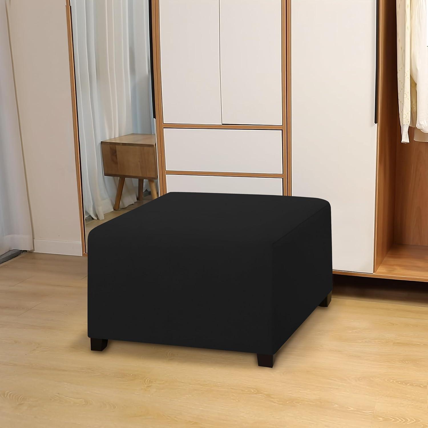 image:imageEasyGoing 100 Dual Waterproof Stretch Ottoman Cover Rectangle Folding Storage Stool Furniture Protector Soft Slipcover for Living Room with Elastic Bottom Large Dark GrayBlack