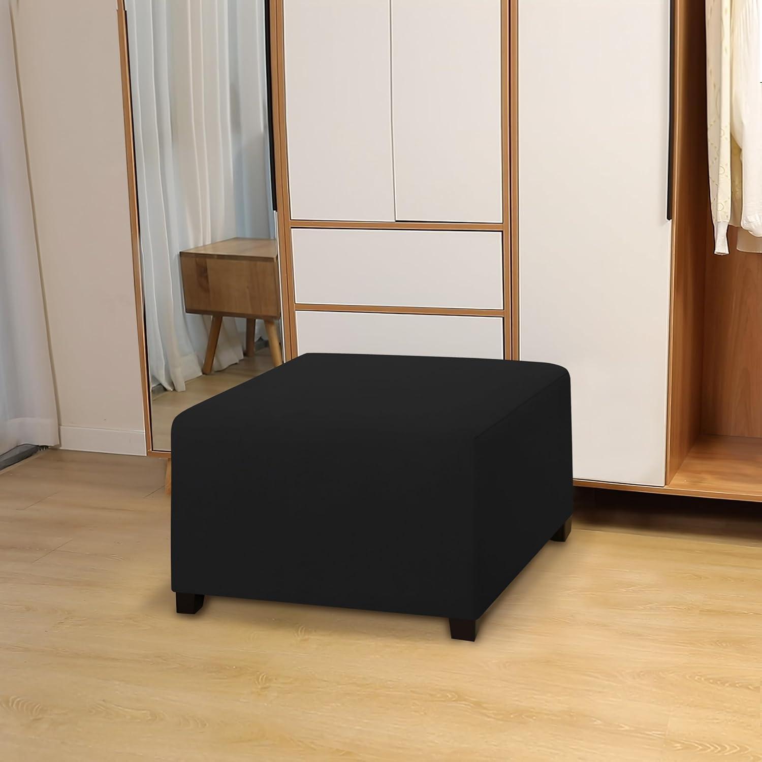 image:imageEasyGoing 100 Dual Waterproof Stretch Ottoman Cover Rectangle Folding Storage Stool Furniture Protector Soft Slipcover for Living Room with Elastic Bottom Large Dark GrayBlack