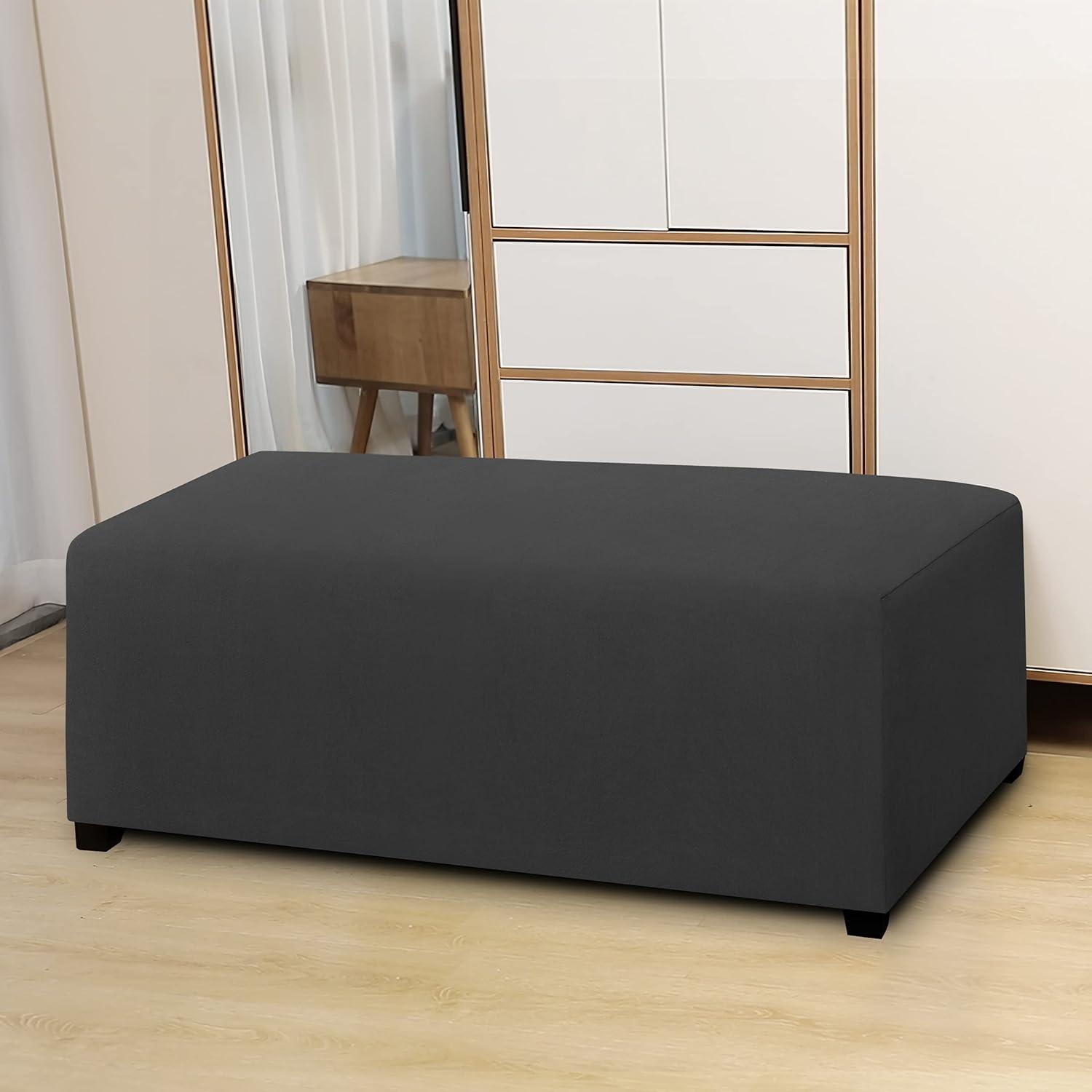 image:imageEasyGoing 100 Dual Waterproof Stretch Ottoman Cover Rectangle Folding Storage Stool Furniture Protector Soft Slipcover for Living Room with Elastic Bottom Large Dark GrayDark Gray