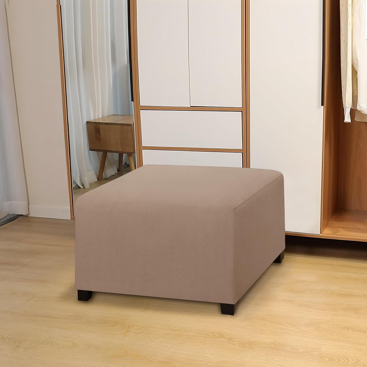 image:imageEasyGoing 100 Dual Waterproof Stretch Ottoman Cover Rectangle Folding Storage Stool Furniture Protector Soft Slipcover for Living Room with Elastic Bottom Large Dark GrayCamel